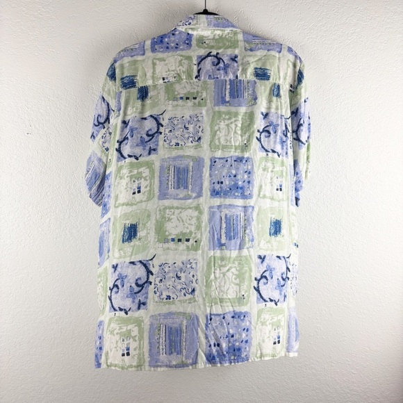 Alfred Dunner Vintage Abstract Print Button-Up Shirt Blue Green Causal - Picture 3 of 3
